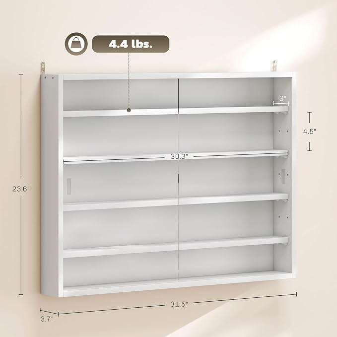 HOMCOM 5-Tier Wall Mounted Display Cabinet Glass Doors 60x80cm, White | Display Case, 4 Adjustable Shelves, for Home Office Ornaments