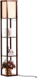 Brightech Maxwell - Modern Shelf Floor Lamp with Lamp Shade & Warm White LED Bulb, Corner Display Floor Lamp with Shelves for Living Room, Bedroom, Nightstand Office, Home Decor Storage - Havana Brown