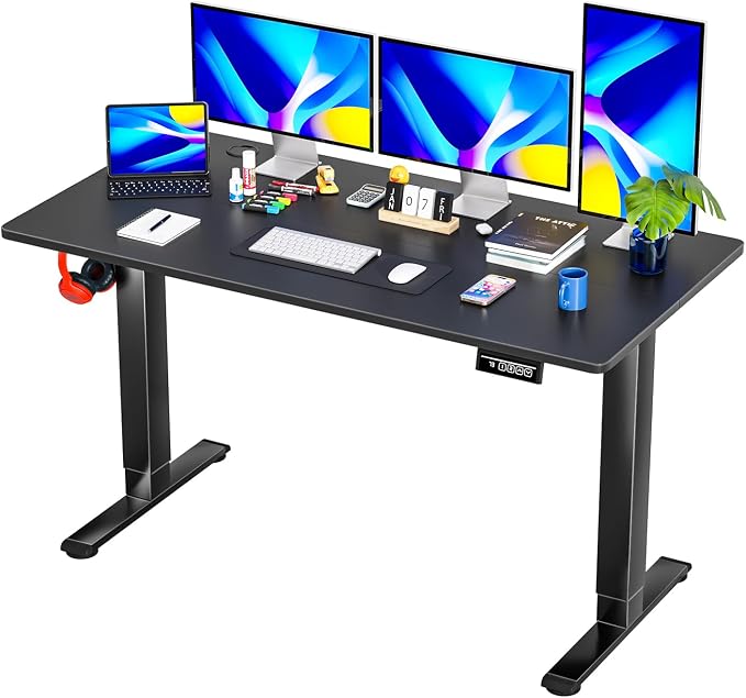 PayLessHere 55 Inch Electric Standing Desk Computer Desk with Large Space and Headphone Holder Office Desk with Electric Lifting and 2 Memory Function for Office Meeting Room,Black