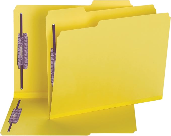 Smead Pressboard Fastener File Folder with SafeSHIELD Fasteners, 2 Fasteners, 1/3-cut Tab, 2" Expansion, Letter Size, Yellow, 25 Per Box (14939)