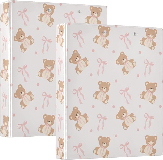 Teddy Bear Pink Ribbon Bow 1.5 Inch Binders 3 Ring for Letter Size Holds 200 Sheets Notebook Binder with Clipboard for Women or Men
