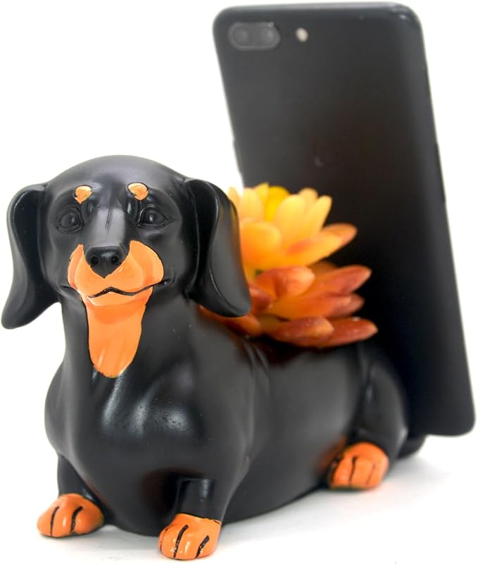 Dachshund Pen Pencil Holder with Phone Stand Black | Home Office Decor, Dachshund Gifts