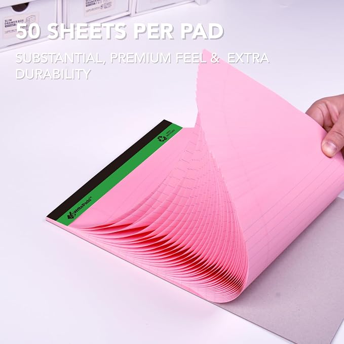KAISA Colored Legal Pads - 5"x8" Narrow Ruled, 50 Sheets/Pad (8 Pads), Recycled Paper Writing Pad with Sturdy Back, Small Size for Easy Organization and Portability, KSU-6887