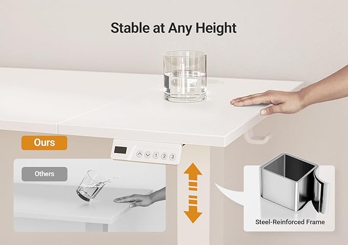 Claiks Electric Height Adjustable Standing Desk, 48x24 Inch, Cold White | Smooth Height Adjustment, 3 Memory Presets, Cable management hub & hook, Stable Steel Frame, 156 lbs Capacity, Easy Assembly