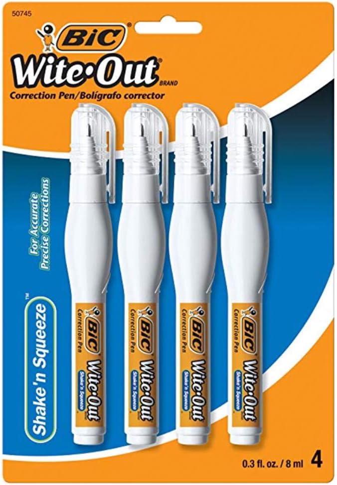BIC Wite-Out Shake 'n Squeeze Correction Pen, 8 ml, White, 4/Pack (WOSQPP418) (3 Pack)