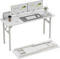 TEMI Long Computer Desk Folding Table - 55.1" Foldable Office Desk, No Assembly, Perfect Writing Table for Bedroom or Apartment, Portable Large Desk or Study Table with Compact Design, White Ash