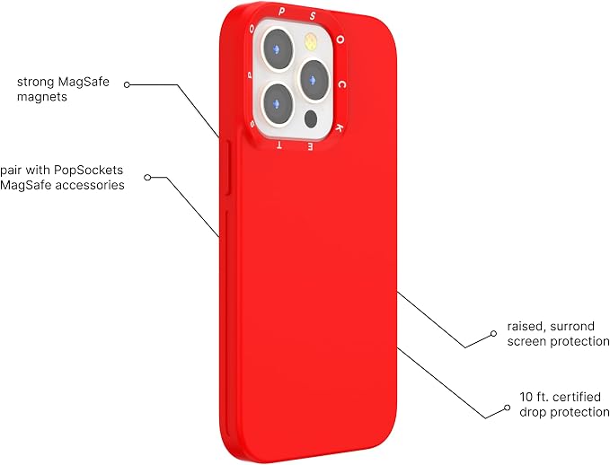 PopSockets iPhone 14 Pro Max Phone Case w/MagSafe- Rosso | Magnetic, Wireless Charging, Camera & Drop Protection, Red, Textured, Electronic Accessories, For iPad/Kindle/iPhone/Android