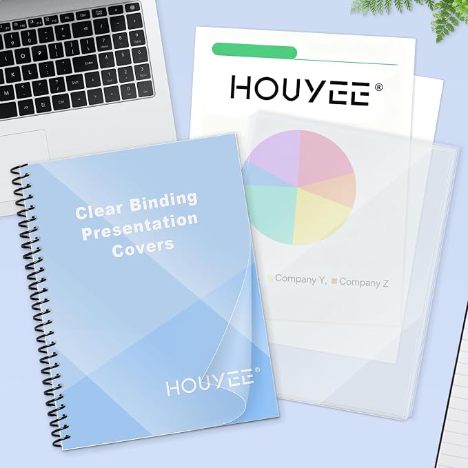 HOUYEE 100 Pack 10 Mil Clear Binding Presentation Covers,PVC,8.5" x 11" | Clear Covers for Binding, Transparent Plastic Binding Covers, Square Corner, Letter Size, for School Office