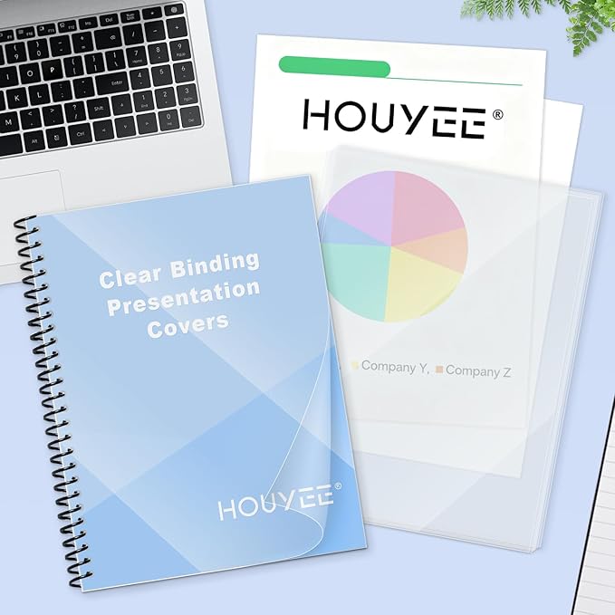 HOUYEE 200 Pack 7 Mil Clear Binding Presentation Covers,PVC,8.5" x 11" | Clear Covers for Binding, Transparent Plastic Binding Covers, Square Corner, Letter Size, for School Office