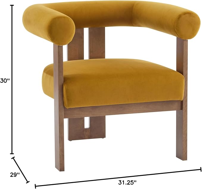 Christopher Knight Home Linton Modern Velvet Upholstered Accent Chair, Living Room Solid Wood Lounge Chair, Bedroom Soft Cushion Comfy Reading Chair, Home Office Sofa Armchair, Mustard Yellow+Brown