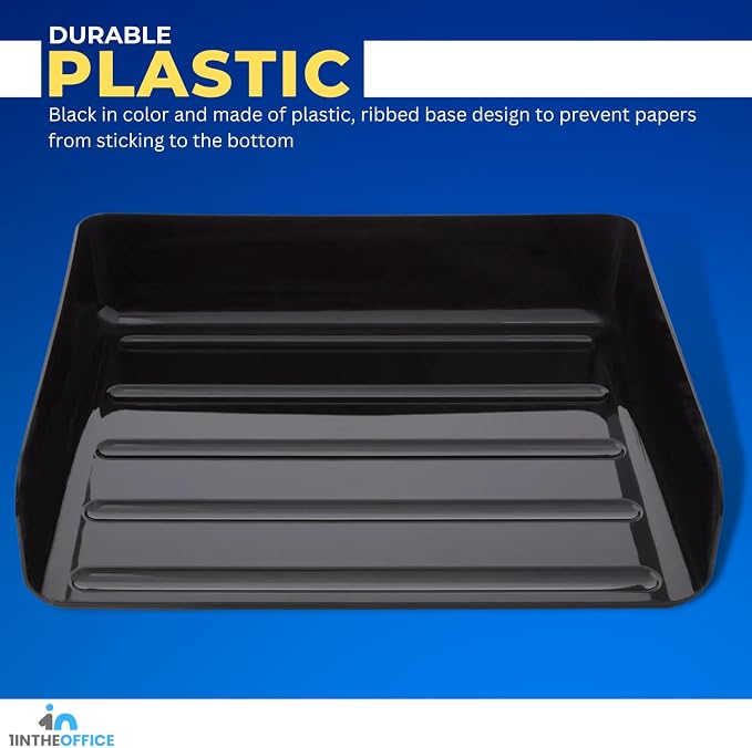 1inTheOffice Stackable Paper Tray, Legal Size Plastic Desk Tray Organizer, Side Load, Black (2 Pack)