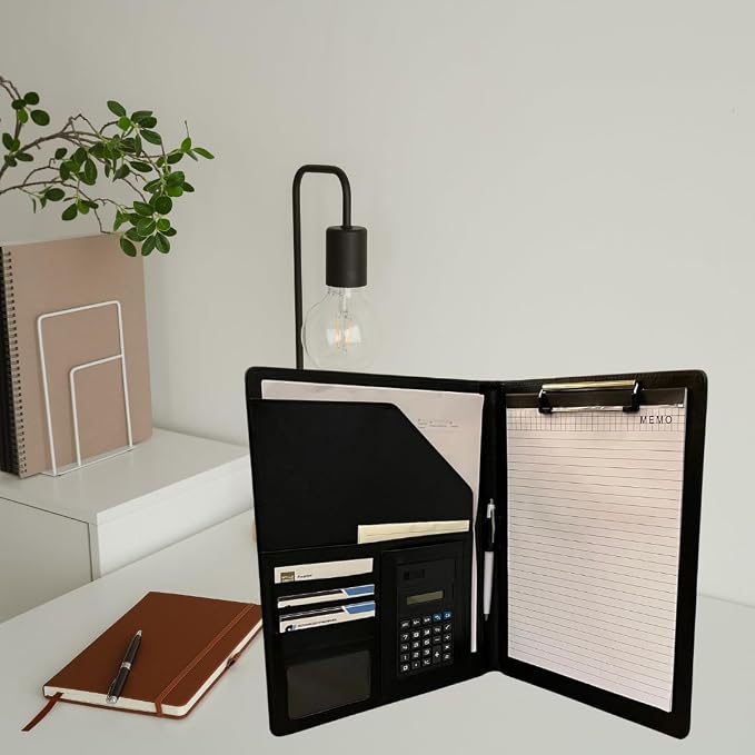 Leather Portfolio Binder for Business use, Document Organizer with Smart Storage, Calculator, Writing pad, – padfolio All in one, Professional Binder Portfolio for Women and Men