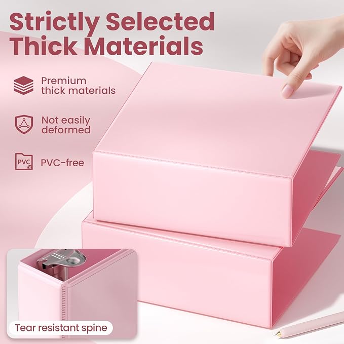 SUNEE 4 Inch Binder 3 Ring, 4" Extra Large D Ring Clear View PVC-Free (Fit 8.5x11 Inches) for Office or School Supplies, Pink, 2 Pack