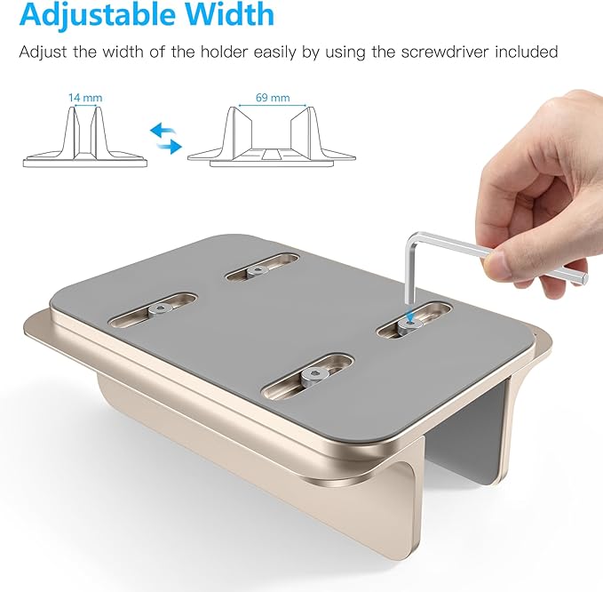 OMOTON Vertical Laptop Stand Holder, Adjustable Dock for MacBook, Starlight | Aluminum Stand for MacBook Stand, Fits Chromebook & Gaming Laptops up to 17.3 in, Office Desk Organization, Space-Saving