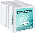 Heture 3 Ring Binder 1.5 Inch 6 Pack, 1-1/2" Clear View with Round Rings, PVC-Free,Holds for 325 Sheets 8.5X 11 US Letter Size Paper, Durable White Binders Perfect for Office,School and Home