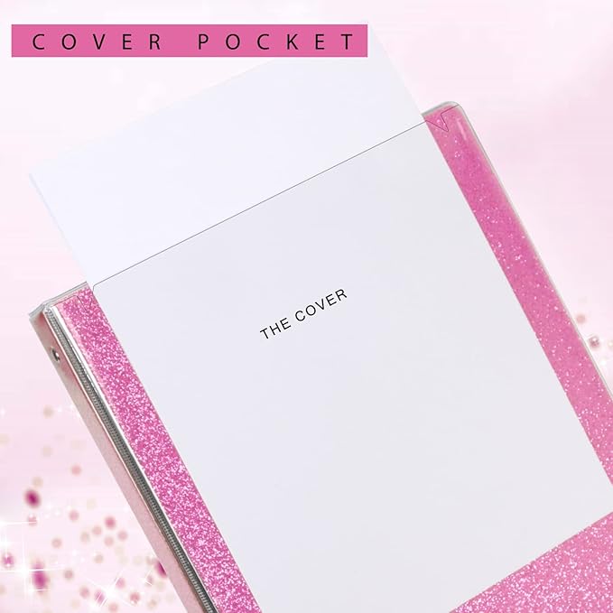 NatureTouch 3 Ring Binder, Glitter 1 Inch Organizer (10.5'' x 11.5'') Holds 8.5'' x 11''Letter Size 300 Pages, Waterproof Durable View Binder, 1 Pack, Pink