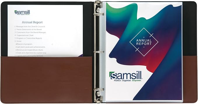 Samsill 1 Inch 3 Ring Binder, Leather, Brown with Contrast Stitching, 8.5X 11 Inch, 3 Rings, Notebook Binder, Portfolio Organizer, Planner, Journal
