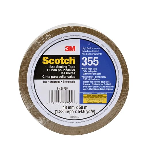 3M Scotch 355 Industrial-Grade Packing Tape, Tan, 48 mm x 50 m, 1 Pack