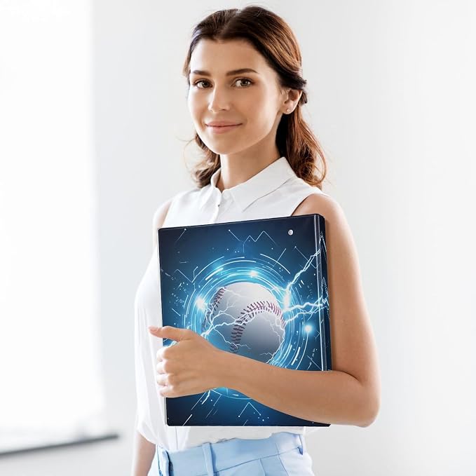 3 Ring Binder Baseball Lightning 1.5" Round Ring Binders View Binder with 200 Sheet for Kids School Supplies Women Men Office, 1 Pack