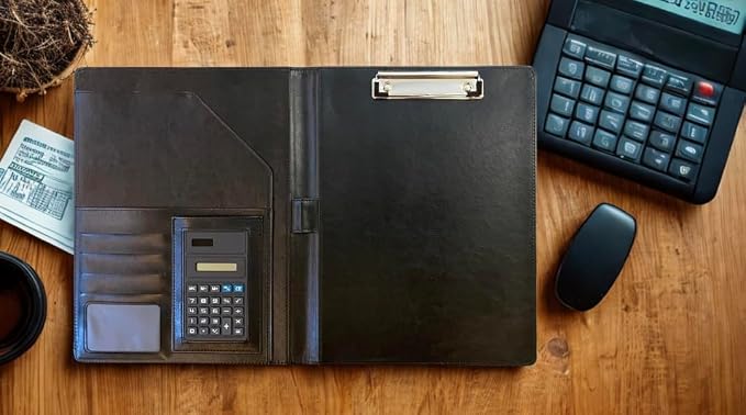 Leather Portfolio Binder for Business use, Document Organizer with Smart Storage, Calculator, Writing pad, – padfolio All in one, Professional Binder Portfolio for Women and Men with Name