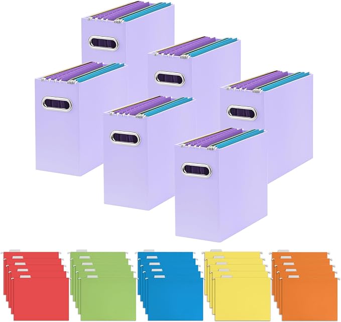 Oterri 6 Pack Purple File Organizer, Small Storage Box and 25 Pack Hanging File Folders