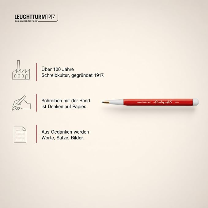 LEUCHTTURM1917 - Drehgriffel Writing Pen (Cherry) - Ballpoint Pen with Royal Blue Ink Included