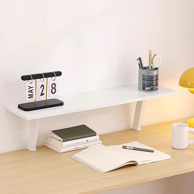Clamp on Desk Shelf 31.5x7.8in Space-Saving Desktop Extender | White Klemmbares Schreibtisch Organizer Regal Adjustable Floating Desks Shelf for Office, Dorm, Home Desk Organization