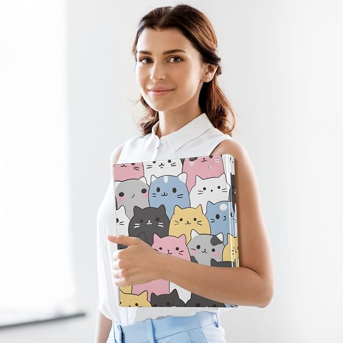 3 Ring Binder Cats Cute Animal 1.5 inch Binders Three Ring Binders with Clipboard Fit 8.5'' x 11'' Paper 3 Interior PVC Clear Pockets for Office Supplies