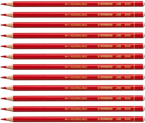 STABILO All Marker Pencils, Pack of 12 All Surface Colouring Pencils, Red