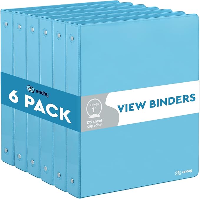 Enday 1 Inch Binder (6 Pack - Blue) 3 Ring Binder 1 inch with Clear View Cover and 2 Inside Pocket - for Letter Size 8.5 x 11'' Paper, Ideal for School Supplies, Office, and Home
