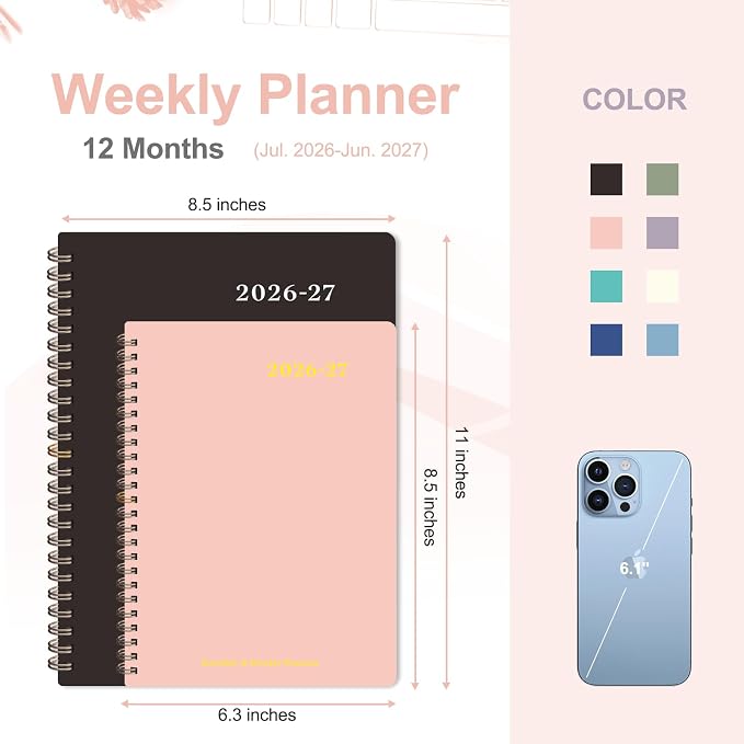 Planner 2026-2027, Weekly and Monthly Academic Year Calendar Planner, July 2026 - June 2027, Daily Agenda Book for Office School Supplies, A5(6.3'' x 8.5'')