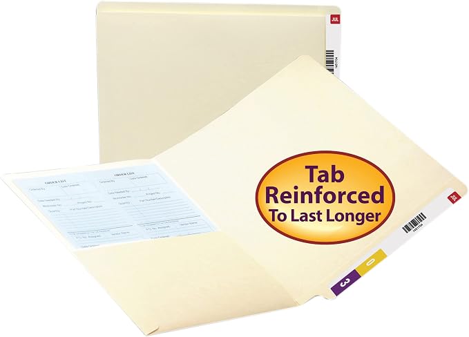 Smead End Tab File Pocket, Shelf-Master® Reinforced Straight-Cut Tab, 1 Pocket, Letter Size, Manila, 50 per Box (24115)