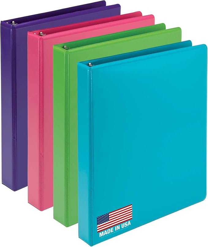 Samsill BioBinder 1 Inch Binder (4-Pack) - Durable Plant-Based 3 Ring Binder 1 Inch, USDA Certified Biobased, Customizable Nonstick Cover & Spine - 1 inch Binders 3 Ring, 200 Sheet Capacity