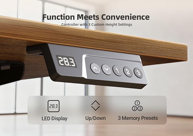 Claiks Electric Height Adjustable Standing Desk, 48x24 Inch, Vintage Brown | Smooth Height Adjustment, 3 Memory Presets, Cable management hub & hook, Stable Steel Frame, 156 lbs Capacity, Easy Assembly