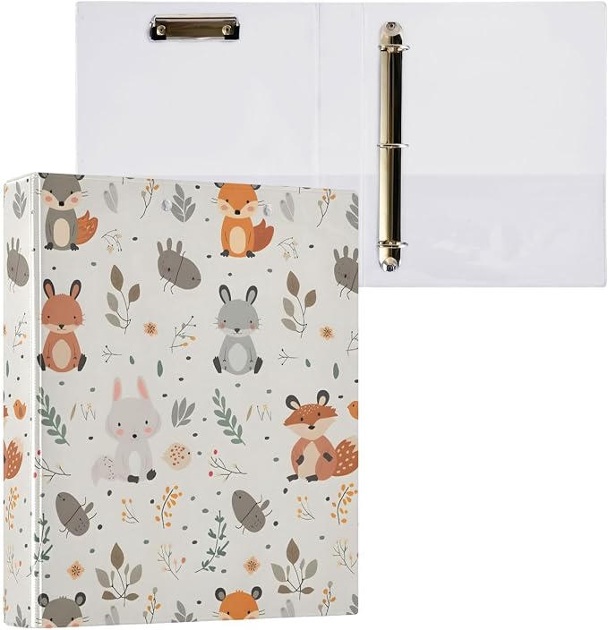 3 Ring Binder, Forest Fox Animals File Folder Holds 200 Sheets File Storage for Women Men School Office Supplie