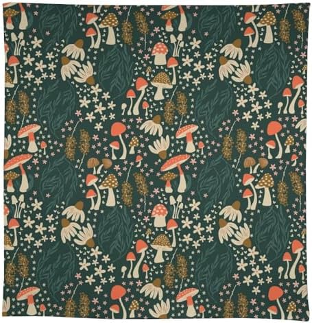 Mushroom Table Cloth, Vintage Woodland Summer Flowers Plants Forest Botanical Leaves Table Cover for Farmhouse Kitchen Dining Room Table Decor 55x75in