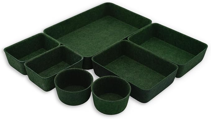 Felt Desk Drawer Organizer Tray 7pc Storage Bin Minimal Forest Green