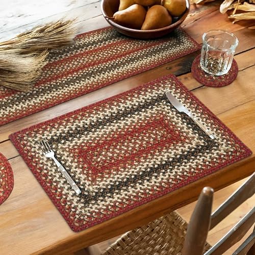 Homespice Chester Braided Placemats for Cabin Decor, Rect 13x19 Set of 6