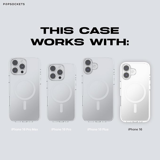 PopSockets iPhone 16 Phone Case with MagSafe- Clear | Magnetic, Wireless Charging, Camera & Drop Protection, Clear, Translucent, iPad, Removable, Popper