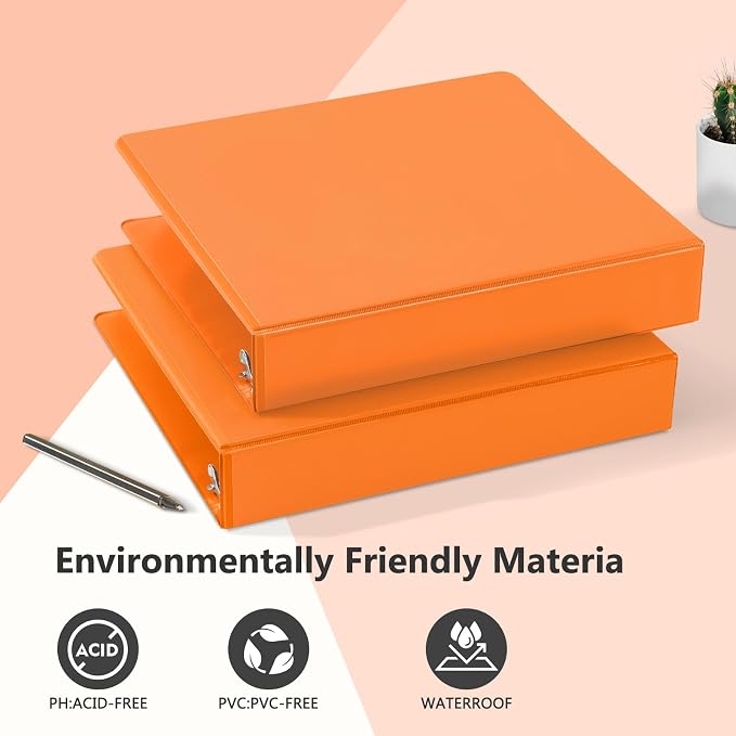 ViVin Sturdy 1.5 Inch 3 Ring Binder with 2 Pockets, 6 Pack, Orange | Slant-D Ring Binder, PVC-Free, Customizable Clear View Binder,Holds 350 Sheets of 8.5" x 11" Paper for Office, Home, School