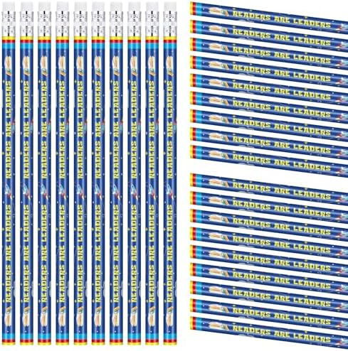 Tenceur 100 Pcs Readers are Leaders Pencils with Erasers Bulk 7.3 Inches Student Incentives Recognition Education Award Prize for Teacher School Classroom Reward Supplies