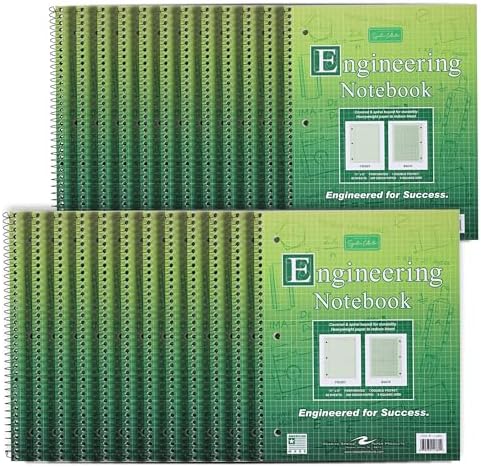 Roaring Spring Graph Ruled Spiral Engineering Notebook, Engineering Graph Paper, 24 Pack, 5x5 Enclosed Grid, 8.5" x 11", 80 Perforated Sheets, 3 Hole Punched, Green Tinted Sheets, Made in USA