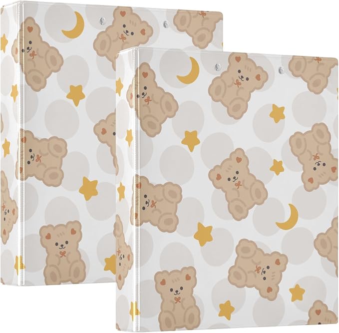Cute Brown Teddy Bears Star 1.5 Inch Binders 3 Ring for Letter Size Holds 200 Sheets Notebook Binder with Clipboard for Women or Men