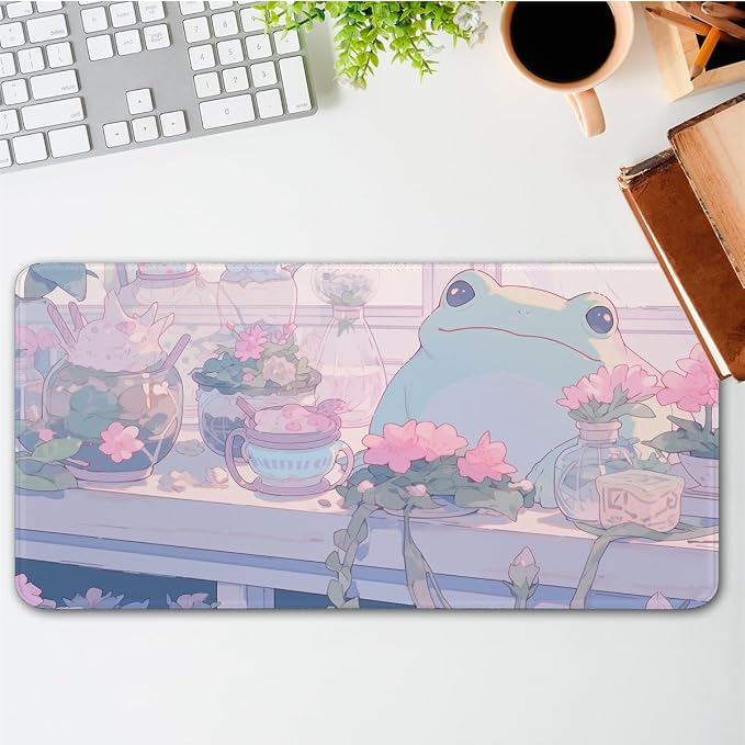 Pink Anime Cute Forg Big Mouse Pad,XXL 15.7x35.4 inch Large Gaming Mouse Pad,Non-Slip Base Desk Mat,Extended Game Mousepad Keyboard Pad Long Desk Pad Home&Office