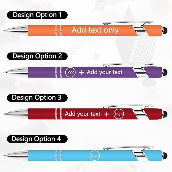 WYPAS Bulk Custom Pens - Personalized with Name, Engraved Text/Logo - Stylus Tip, Black Ink - Options for Corporate Gatherings, Events & Promotions (Lake blue)