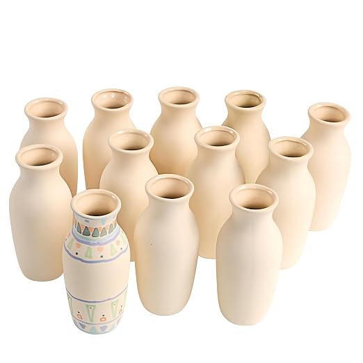 Colorations Decorative Ceramic Vases, Set of 12, Small, Unfinished | Ages 5+, Kindergarten+, Coated on Inside, Gift, DIY, Ready to Decorate, Arts & Crafts, Craft Project,