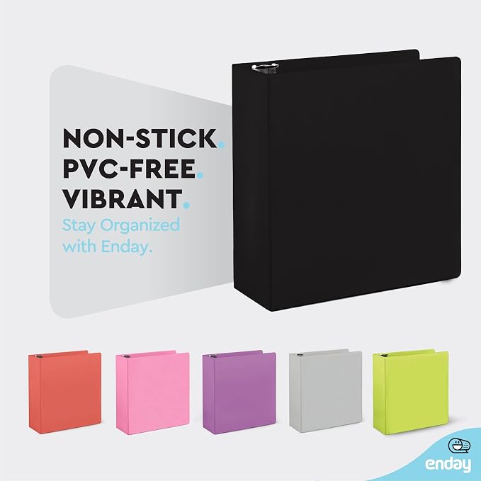 Enday 3 inch Binder (6 Pack - Black) 3 Ring Binder 3 inch with Clear View Cover and 2 Inside Pocket - for Letter Size 8.5 x 11'' Paper, Ideal for School Supplies, Office, and Home
