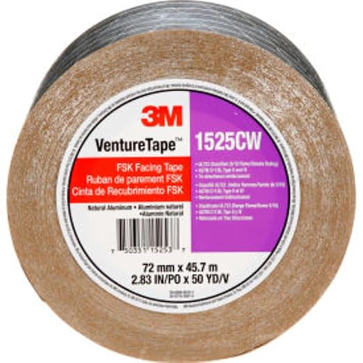 3M Venture Tape FSK Facing Tape 1525CW, Pressure Sensitive, Cold Weather Adhesion, Foil, Scrim, Kraft, UL723 Classified, 2.83 in x 50 Yd (Pack of 1)