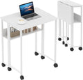 24.8" Folding Desk Rolling Desk with Storage Shelf,Space-Saving Foldable Computer Desk with Wheels,Portable Mobile Couch Sofa Side Table for Small Spaces, Home Office, Study, Easy Assembly,white