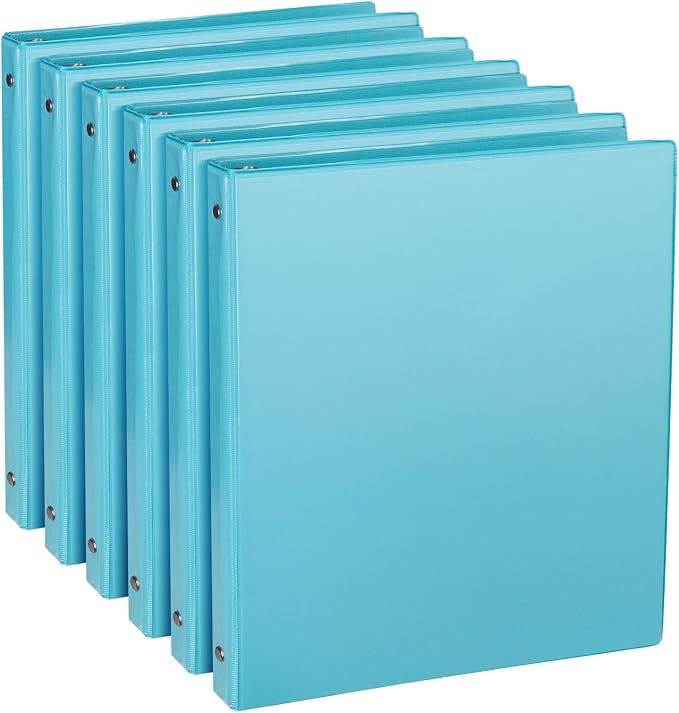 CIXILDTS 0.5-inch Round Ring Binder, Durable 1/2" 3 Ring Binder Fit Letter Size Paper, Light Blue, 6-Pack